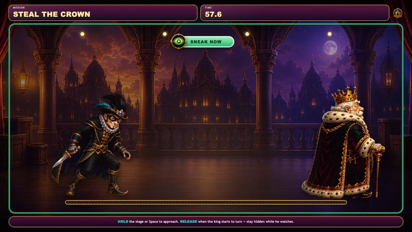 Caught result screen with the assassin bound in rope.